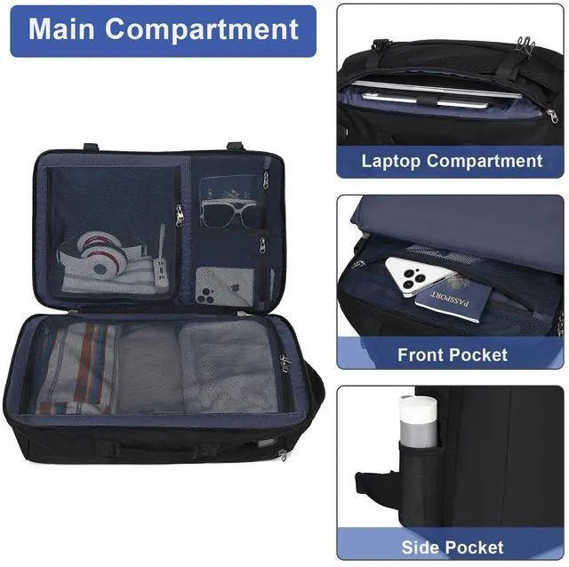 Alt view image 2 of 5 - UMGG Travel Backpack for Men 40L, TSA Flight Approved Carry On Backpack with Rain Cover, 17inch Travel Laptop Backpack with USB Charging Port, Extra Large Luggage Suitcase Daypack Weekender Bag, Black