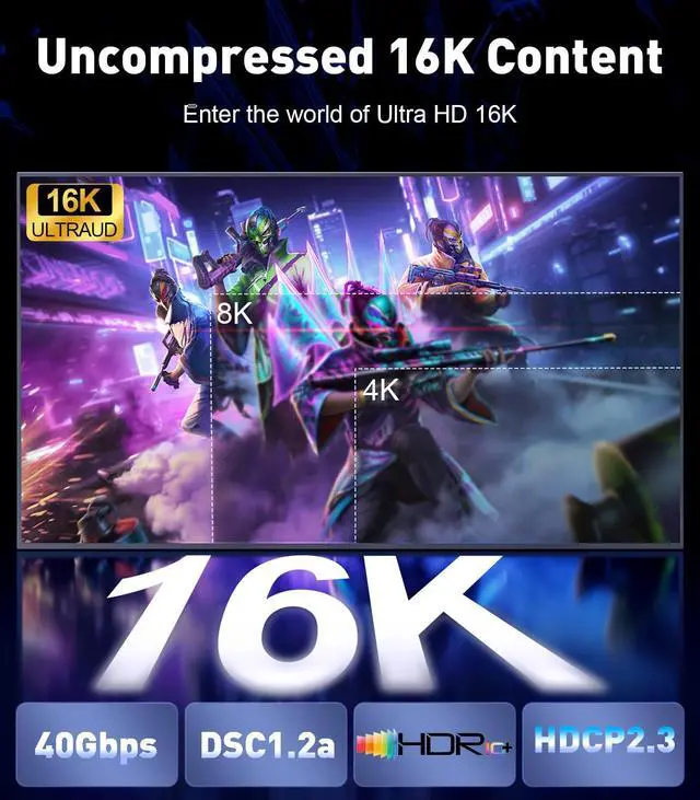 Alt view image 2 of 5 - UANTIN USB-C to DisplayPort 2.1 Cable | 16K@30Hz 8K@120Hz 4K@240Hz 40Gbps Type C to Display Port Cord [Thunderbolt 3/4/5 Compatible] DP Cable for iPhone 16/15,Galaxy S24,MacBook Pro/Air,iPad - 6FT