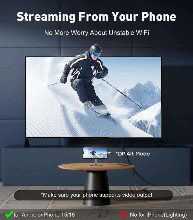 Alt view image 5 of 5 - UANTIN USB-C to DisplayPort 2.1 Cable | 16K@30Hz 8K@120Hz 4K@240Hz 40Gbps Type C to Display Port Cord [Thunderbolt 3/4/5 Compatible] DP Cable for iPhone 16/15,Galaxy S24,MacBook Pro/Air,iPad - 6FT