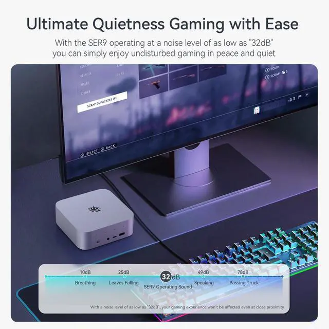 Alt view image 3 of 5 - Beelink SER9 Pro Mini Desktop PC with AMD Ryzen AI 9 HX 370 12C/24T, 32GB DDR5 1TB NVMe M.2 SSD, Triple Display Output, WiFi 6, USB4, 2.5G RJ45, Bluetooth 5.2 W-11 Mini Gaming Computer