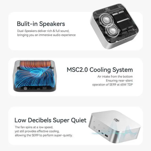 Alt view image 5 of 5 - Beelink SER9 Pro Mini Desktop PC with AMD Ryzen AI 9 HX 370 12C/24T, 32GB DDR5 1TB NVMe M.2 SSD, Triple Display Output, WiFi 6, USB4, 2.5G RJ45, Bluetooth 5.2 W-11 Mini Gaming Computer
