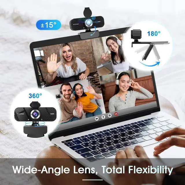 Alt view image 3 of 5 - TRAUSI 1080P HD Webcam with Microphone, Noise Cancellation, Privacy Cover, Wide-Angle Lens, Auto Light Correction, Plug & Play USB Webcam for Laptop, Desktop, PC, Mac, Zoom, Skype, Streaming Black