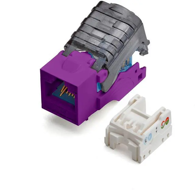 Main image of trueCABLE Cat6A Toolless Keystone Jack, Unshielded (UTP), PoE++ (4PPoE) 100W, UL Listed, ETL Verified, ANSI/TIA Certified, Modular RJ45 Female, Purple, 6 Pack