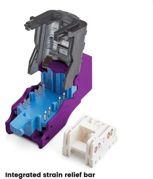 Alt view image 2 of 5 - trueCABLE Cat6A Toolless Keystone Jack, Unshielded (UTP), PoE++ (4PPoE) 100W, UL Listed, ETL Verified, ANSI/TIA Certified, Modular RJ45 Female, Purple, 6 Pack
