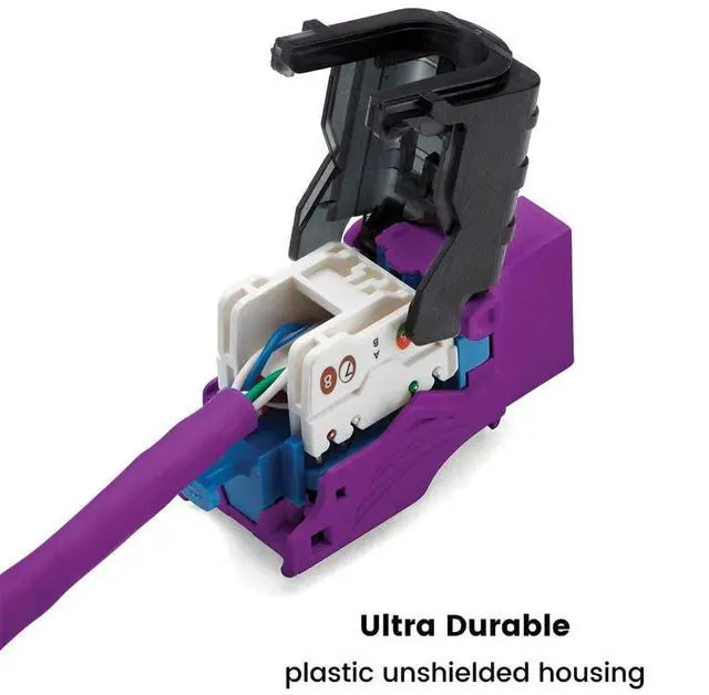 Alt view image 4 of 5 - trueCABLE Cat6A Toolless Keystone Jack, Unshielded (UTP), PoE++ (4PPoE) 100W, UL Listed, ETL Verified, ANSI/TIA Certified, Modular RJ45 Female, Purple, 6 Pack