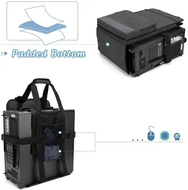 Alt view image 5 of 5 - Trunab PC Tower Carrying Strap with Handle, Desktop Carrying Case with Pockets for Keyboard, Cable and Computer Accessories, Ideal for Transporting On The Go (Patented Design)