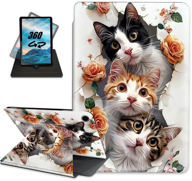 Main image of Case for Samsung Galaxy Tab A9+/A9 Plus 11 inch 2023 Folio Multi-Angle Rotating Stand for Tablet (SM-X210/X216/X218) Auto Wake/Sleep,Cute Cats and Roses