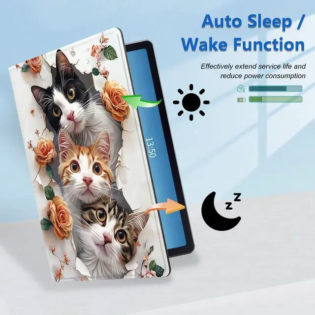 Alt view image 5 of 5 - Case for Samsung Galaxy Tab A9+/A9 Plus 11 inch 2023 Folio Multi-Angle Rotating Stand for Tablet (SM-X210/X216/X218) Auto Wake/Sleep,Cute Cats and Roses
