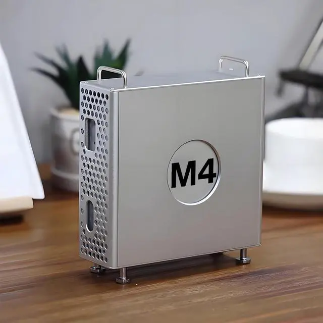 Alt view image 4 of 5 - Aluminum Chassis Stand Case for 2024 Mac mini M4 /M4 Pro, Shockproof Protective Desktop Enclosure Holder for Mac mini M4 Full Port Access