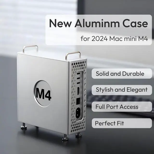Alt view image 3 of 5 - Aluminum Chassis Stand Case for 2024 Mac mini M4 /M4 Pro, Shockproof Protective Desktop Enclosure Holder for Mac mini M4 Full Port Access