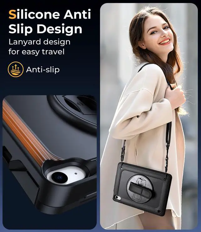 Alt view image 5 of 5 - TSQQST iPad A16 11th/10th Generation Case 10.9 Inch 2025/2022 with Screen Protector | Military Grade | 360 Rotating Stand & Hand Shoulder Strap | Rugged Silicone Heavy Duty Drop Protection | Black