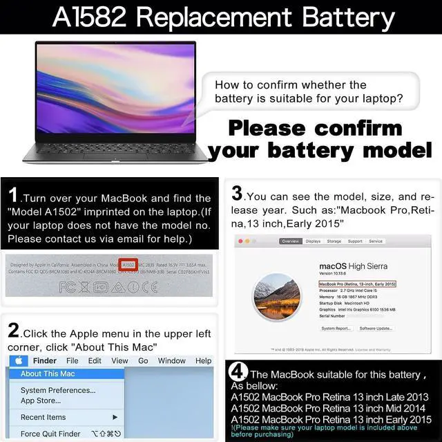 Alt view image 2 of 5 - VIFANIV A1582 A1502 Replacement Battery A1502 for MacBook Pro 13 inch RetinaEarly 2015, Mid 2014, Late 2013 A1493 - High-Performance and Longevity74.9Wh 12Months Warranty