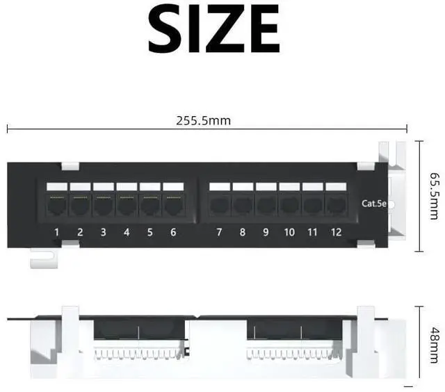 Alt view image 2 of 5 - 1U 12 Ports Cat5E Wallmount Patch Panel, UTP Ethernet Patch Panel with RJ45 Cat5E Adapter Patch Panel