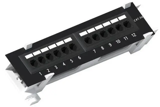 Main image of 1U 12 Ports Cat5E Wallmount Patch Panel, UTP Ethernet Patch Panel with RJ45 Cat5E Adapter Patch Panel