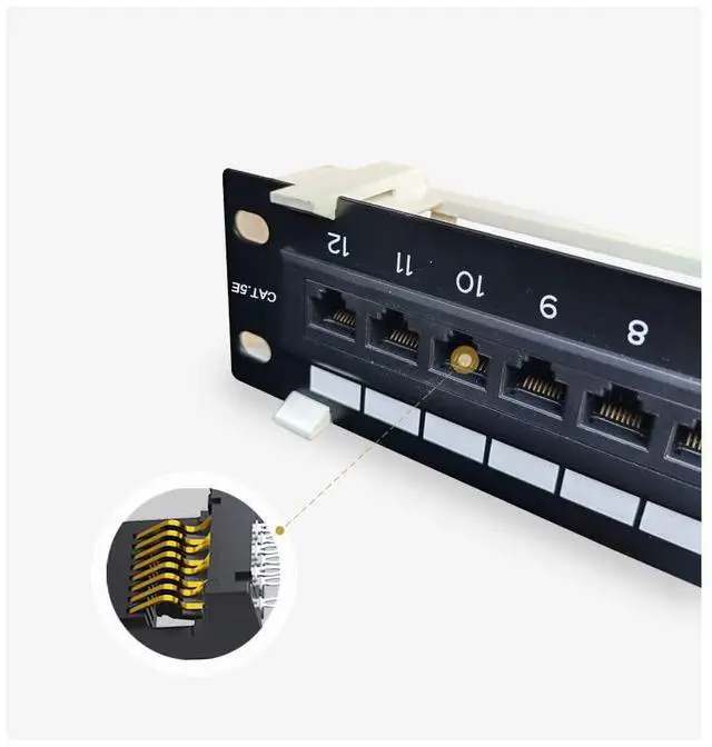 Alt view image 5 of 5 - 1U 12 Ports Cat5E Wallmount Patch Panel, UTP Ethernet Patch Panel with RJ45 Cat5E Adapter Patch Panel