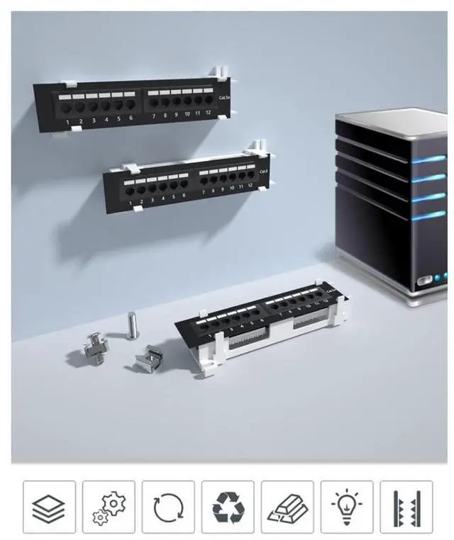 Alt view image 4 of 5 - 1U 12 Ports Cat5E Wallmount Patch Panel, UTP Ethernet Patch Panel with RJ45 Cat5E Adapter Patch Panel