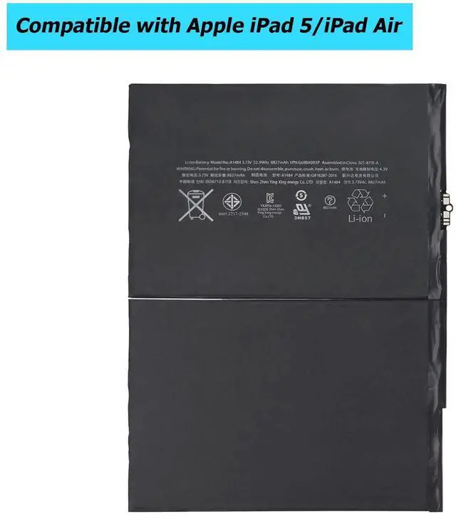 Alt view image 3 of 5 - Vvsialeek A1484 6712-6700 Battery Compatible with iPad 5 iPad Air A1474 A1475 iPad Mini Air 5th 6th 7th Generation Battery Model A1474 A1475 A1476 A1822 A1823 A1893 A1954 A2197