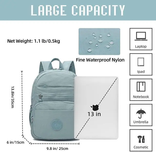 Alt view image 2 of 5 - Vendra Moka Hiking Waterproof 13" Laptop Backpack Purse for Women and Men,Travel Backpack