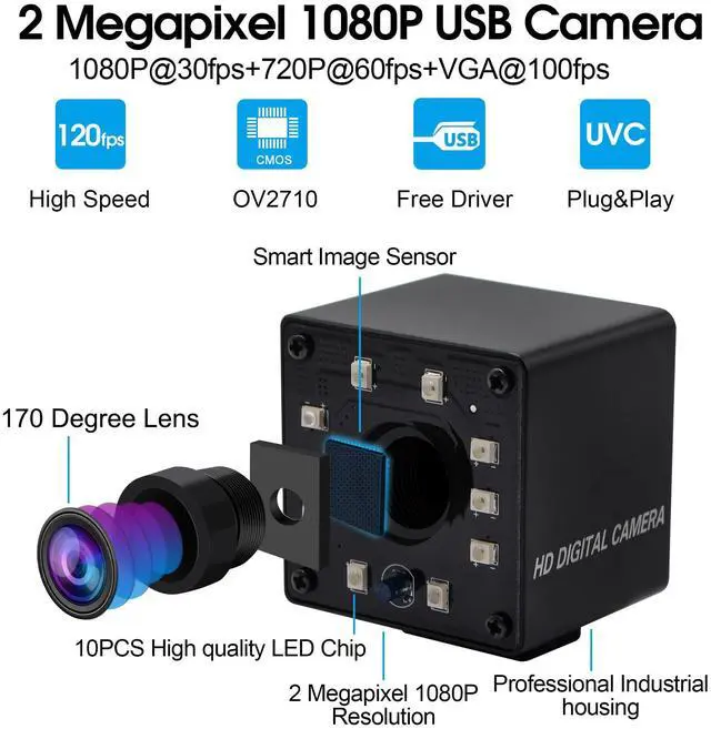 Alt view image 2 of 5 - SVPRO IR Night Vision USB Camera 1080P Infrared Wide Angle With Fisheye Lens, OV2710 UVC Webcam HD Security for Computer