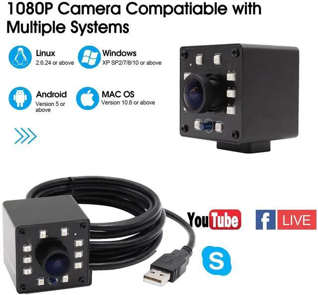 Alt view image 5 of 5 - SVPRO IR Night Vision USB Camera 1080P Infrared Wide Angle With Fisheye Lens, OV2710 UVC Webcam HD Security for Computer