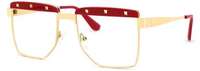 Main image of VOOGLAM Square Women's Non-Prescription Glasses with HD Clear Lenses in Red Metal Mixed Acetate Frame