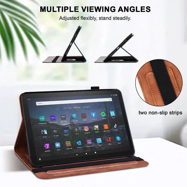 Alt view image 3 of 5 - Kindle Fire Max 11 Case - Embossed Lace PU Leather Flip Folio Tablet Case with Elastic Band & Card Slots/Holder, Multi-Angle Viewing Stand Cover, Brown