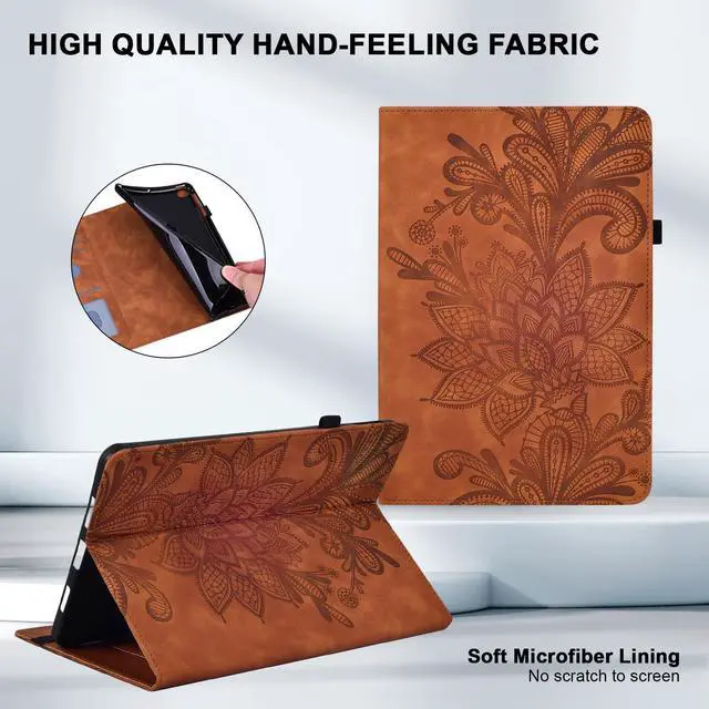 Alt view image 5 of 5 - Kindle Fire Max 11 Case - Embossed Lace PU Leather Flip Folio Tablet Case with Elastic Band & Card Slots/Holder, Multi-Angle Viewing Stand Cover, Brown