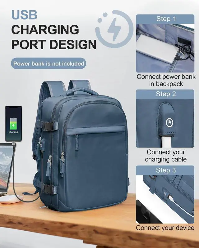 Alt view image 2 of 5 - VGCUB Travel Backpack for Women Men Large Work Gym Frontier Airlines Personal Item Bag Business Airport lightweight Daypack Carry on Flight Approved Airplane Backpack Mochilas de Viaje Sapphire Blue