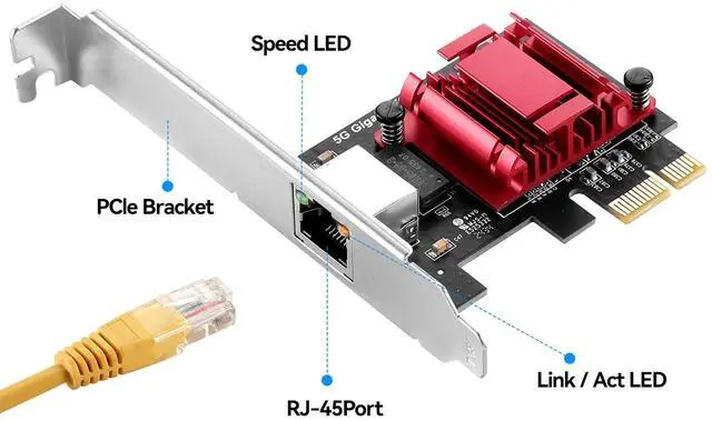 Alt view image 2 of 5 - 5Gbps PCIe Network Adapter, RTL8126 Chip Multi-Gigabit Ethernet Card (5G/2.5G/1G/100Mbps) PCIe 3.1 X1, RJ45 LAN Controller with PXE Boot, Low Profile Bracket for Windows/Linux
