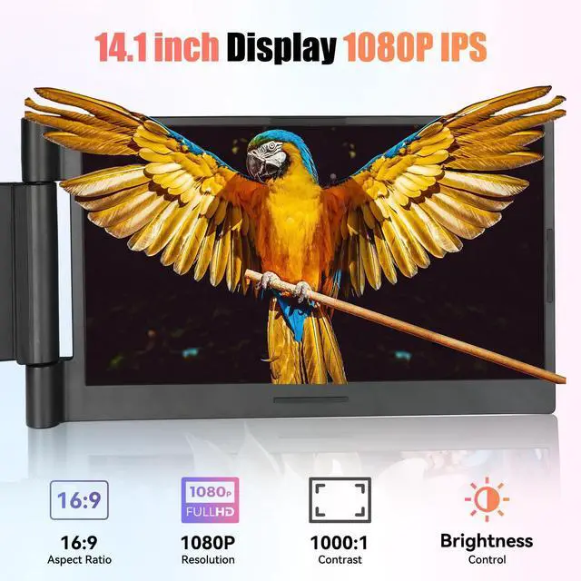 Alt view image 3 of 5 - Laptop Screen Extender 14 inch, 1080P IPS Laptop Monitor Extender, 280deg Rotation Portable Monitor for 13-17.3" with USB-C/HDMI Port, Plug-Play Dual Screen Portable for Windows/Mac/Android