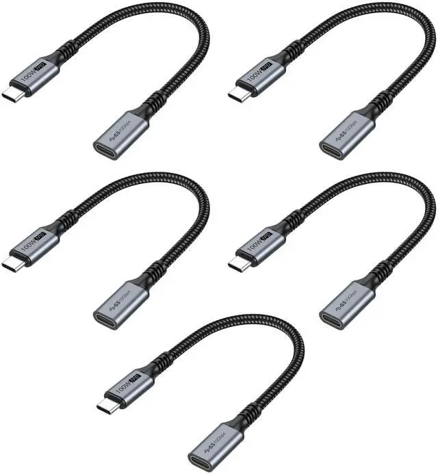 Main image of Small USB C Extension Cable 1FT Pack of 5, Short Type C Extender Cord USBC (10Gbps) Male to Female 100W PD Charging for MacBook Pro/Air, USB C Hub, Microphone, Flash Drive,Docking Station, Phone, PC