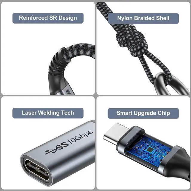 Alt view image 4 of 5 - Small USB C Extension Cable 1FT Pack of 5, Short Type C Extender Cord USBC (10Gbps) Male to Female 100W PD Charging for MacBook Pro/Air, USB C Hub, Microphone, Flash Drive,Docking Station, Phone, PC