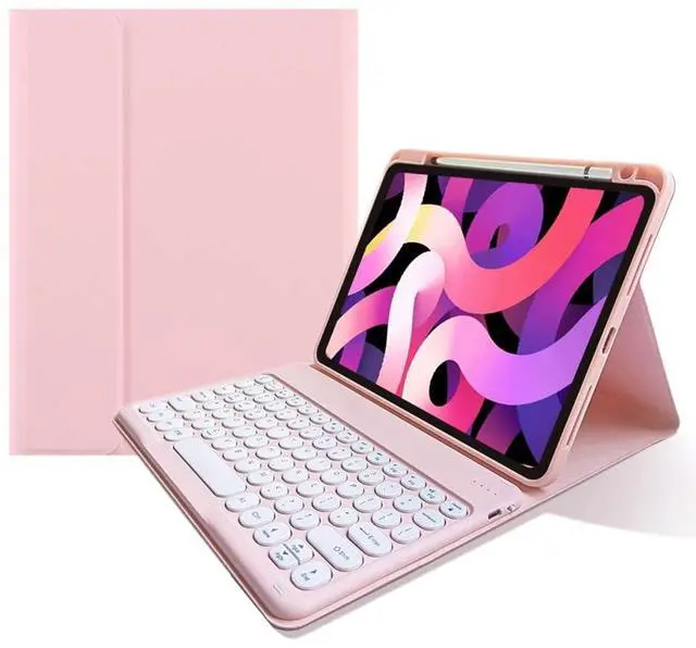 Main image of kaitesi Keyboard Case for iPad Pro 11 inch M4, Round Key Colour Detachable Bluetooth Keyboard and Pencil Holder for iPad Pro 11" 2024,Pink