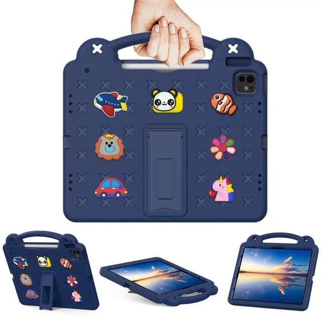 Main image of UUcovers Kids Case for iPad Air 13 inch M3 2025/M2 2024,iPad Pro 13 inch M4 2024 & iPad Pro 12.9 inch Case 6th/5th/4th/3rd Gen 2022 2021 2020 2018 with Stand/Pencil Holder/Handle, Navy Blue Bear