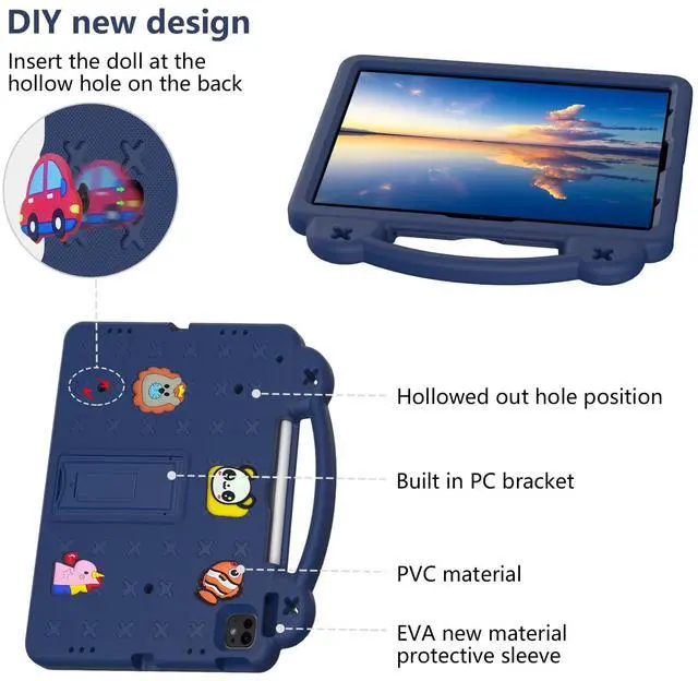 Alt view image 4 of 5 - UUcovers Kids Case for iPad Air 13 inch M3 2025/M2 2024,iPad Pro 13 inch M4 2024 & iPad Pro 12.9 inch Case 6th/5th/4th/3rd Gen 2022 2021 2020 2018 with Stand/Pencil Holder/Handle, Navy Blue Bear