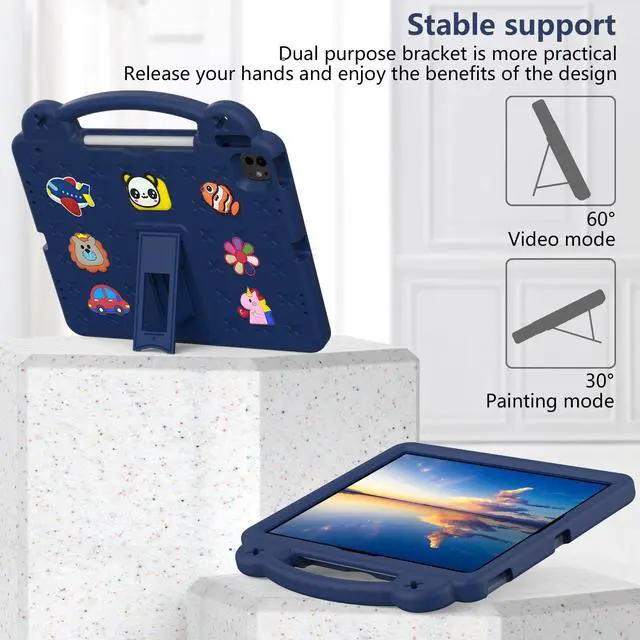 Alt view image 3 of 5 - UUcovers Kids Case for iPad Air 13 inch M3 2025/M2 2024,iPad Pro 13 inch M4 2024 & iPad Pro 12.9 inch Case 6th/5th/4th/3rd Gen 2022 2021 2020 2018 with Stand/Pencil Holder/Handle, Navy Blue Bear