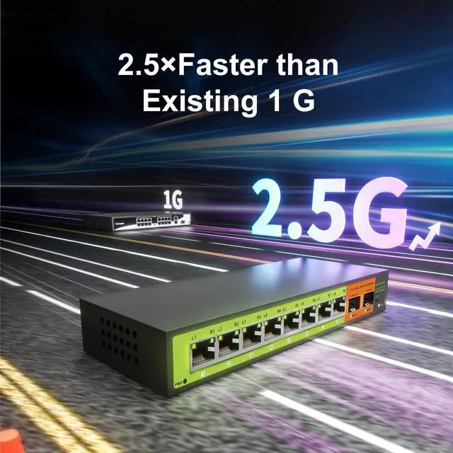 Alt view image 3 of 5 - SICSOLINK 10-Port 2.5gb Switch, 8*2.5G RJ45 and 2x10G SFP Uplink Ports, Unmanaged, Fanless, Multi gigabit, Compatible with 100/1000/2500Mbps Network