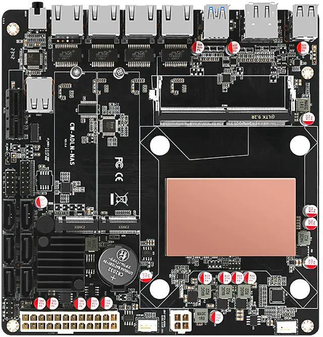 Alt view image 2 of 5 - SIENSNET N150/N355 NAS Mini ITX Motherboard, 6xSATA3.0, DDR5, 4x2.5G LAN, HDMI+DP 4K@60Hz, 2xM.2 NVMe, Type-C (N355+Jon Fan)