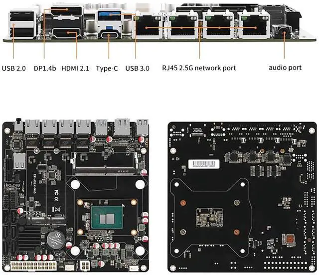 Alt view image 4 of 5 - SIENSNET N150/N355 NAS Mini ITX Motherboard, 6xSATA3.0, DDR5, 4x2.5G LAN, HDMI+DP 4K@60Hz, 2xM.2 NVMe, Type-C (N355+Jon Fan)