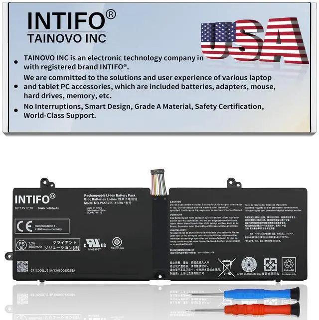 Main image of INTIFO 36Wh PA5325U-1BRS Laptop Battery Compatible with Toshiba Portege X30-T-E Port G X30T-E-113 X30T-E-10Q X30T-E-1DP X30T-E-149 X30T-E-176 X30T-E-1E1 X30-13-14M-15 Notebook [7.7V 4680mAh 4-Cell]