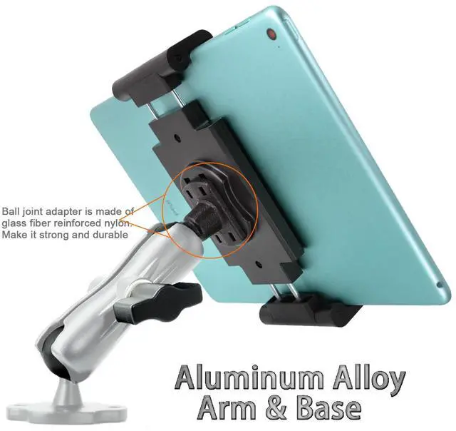 Alt view image 2 of 5 - VAUBORTTI Aluminum Arm Heavy Duty Tablet Mount Drill Base - for 6.5"-12.9" Tablet iPad Pro/Mini, iPad Holder for Truck, Cars,Dashboard,Desk,Wall Mouning-Swivel with 1 inch/25mm Ball Joint