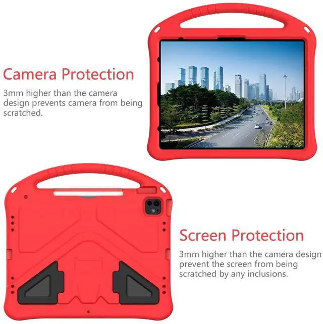 Alt view image 3 of 5 - UUcovers Kids Case for iPad Air 13 Inch M3/M2 (2025/2024) & iPad Pro 13 inch M4 2024 & iPad Pro 12.9 inch Case 6th/5th/4th/3rd Gen (2022/2021/2020/2018) Cover with Stand/Handle/Pencil Holder, Red