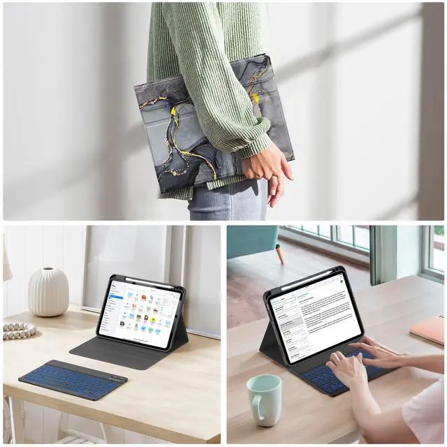 Alt view image 5 of 5 - Soke for iPad (A16) 11th/10th Generation Case with Keyboard(2025/2022)-7 Color Backlight Wireless Detachable Folio Keyboard Cover with Built-in Pencil Holder for iPad 11/10.9 inch, Black Marble