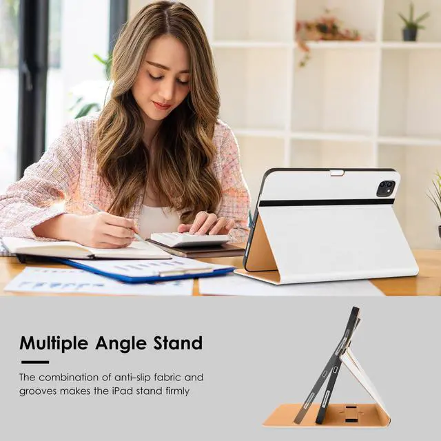 Alt view image 4 of 5 - VIKESI Case for iPad Air 13 inch (M3) 2025 / (M2) 2024,Premium Leather Folio,Apple Pencil Holder,Auto Sleep/Wake,Stand Cover - White