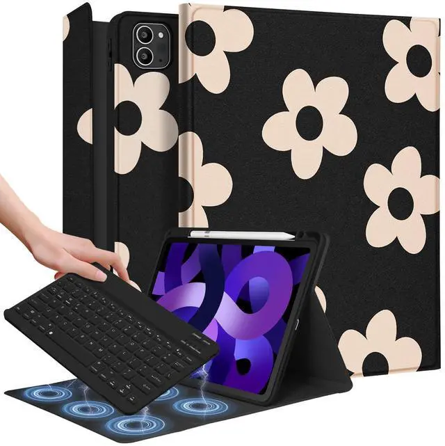 Main image of Wazzasoft for iPad Air 11 inch Case 2024, Air 5th/4th Generation 10.9, Pro 11'' Case with Keyboard Pencil Holder Folio Tablet Cover Women Girls Cute Floral Flower for iPad Air 11 2024 (M2), Pro 11