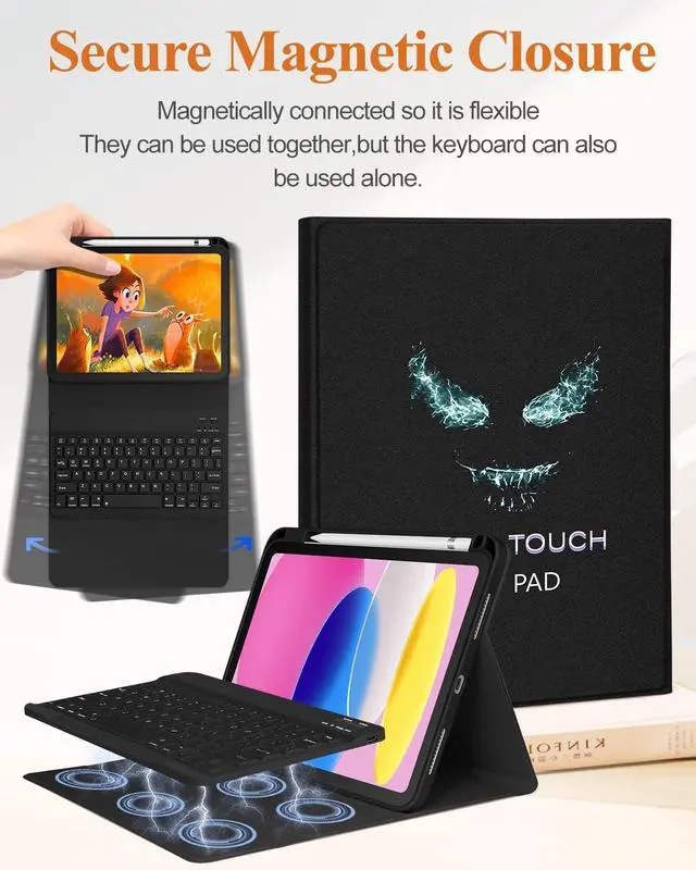 Alt view image 4 of 5 - Wazzasoft for iPad 10th Generation Case with Keyboard - for iPad A16 Cases Pencil Holder 10.9 Inch Cover Men Boys Cute Teen Cool Black Fun Funny Design Funda for Apple Tablet 10th/11th gen