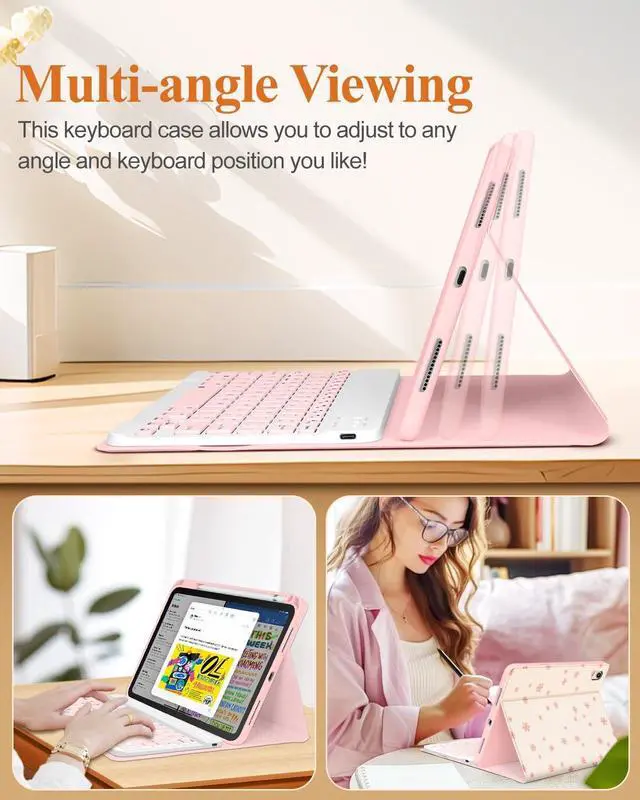 Alt view image 5 of 5 - Wazzasoft for iPad 10th Generation Case with Keyboard - for iPad A16 Cases Pencil Holder 10.9 Inch Cover Women Girl Cute Girly Unique Strawberry Design Funda for Apple Tablet 10th/11th gen