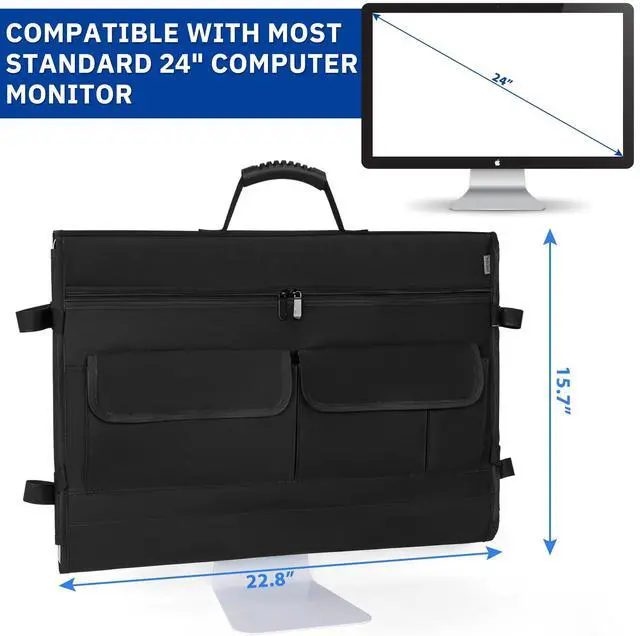 Alt view image 2 of 5 - WELIDAY Monitor Carrying Case for Screens and Monitors, Protective Carrying Case Monitor Dust Cover Compatible with iMac Desktop Computer and Accessories (Black, For 24" Monitor)