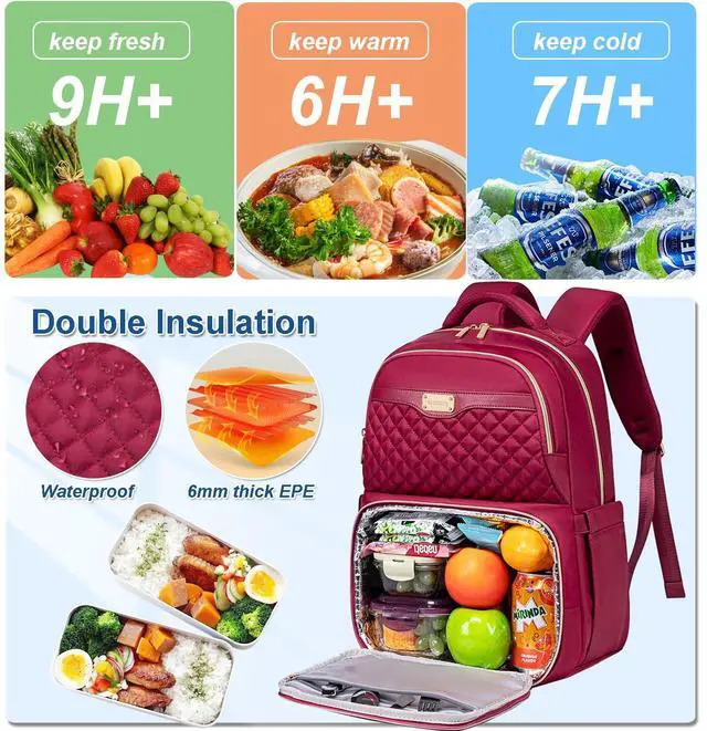 Alt view image 3 of 5 - Weitars Lunch Backpack, Insulated Cooler Backpack 15.6 Inch Laptop Backpack For Women Men For Women Nurses Teacher Gifts for College Work Beach Camping Picnics Travel