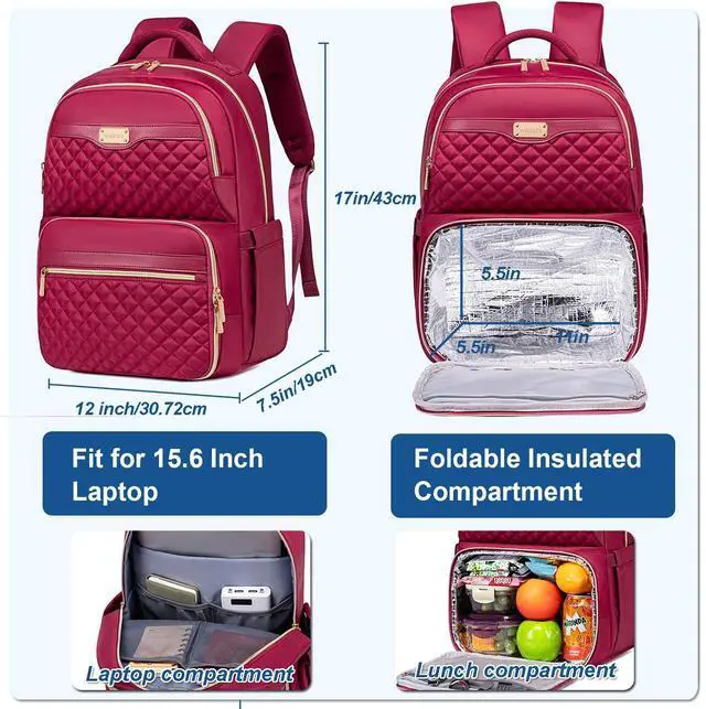 Alt view image 5 of 5 - Weitars Lunch Backpack, Insulated Cooler Backpack 15.6 Inch Laptop Backpack For Women Men For Women Nurses Teacher Gifts for College Work Beach Camping Picnics Travel